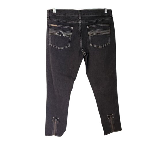Jordache Jeans Straight Dark Wash Black Denim Bow Ankle Zip Size‎ 30 - 32x26 EUC - Picture 2 of 16